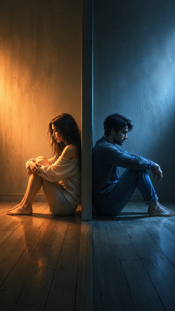 Casal afastado refletindo sobre a relação